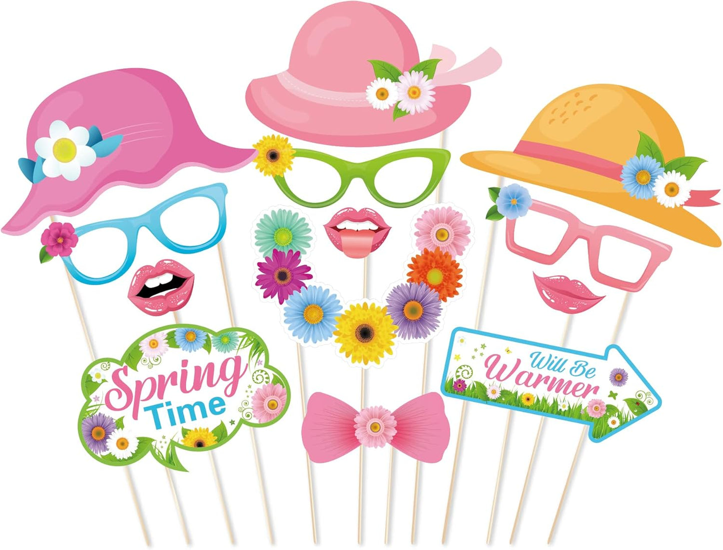Spring Photo Booth Props with Sticks,Flowers Photo Booth Props,Spring Party Decorations (25CT)