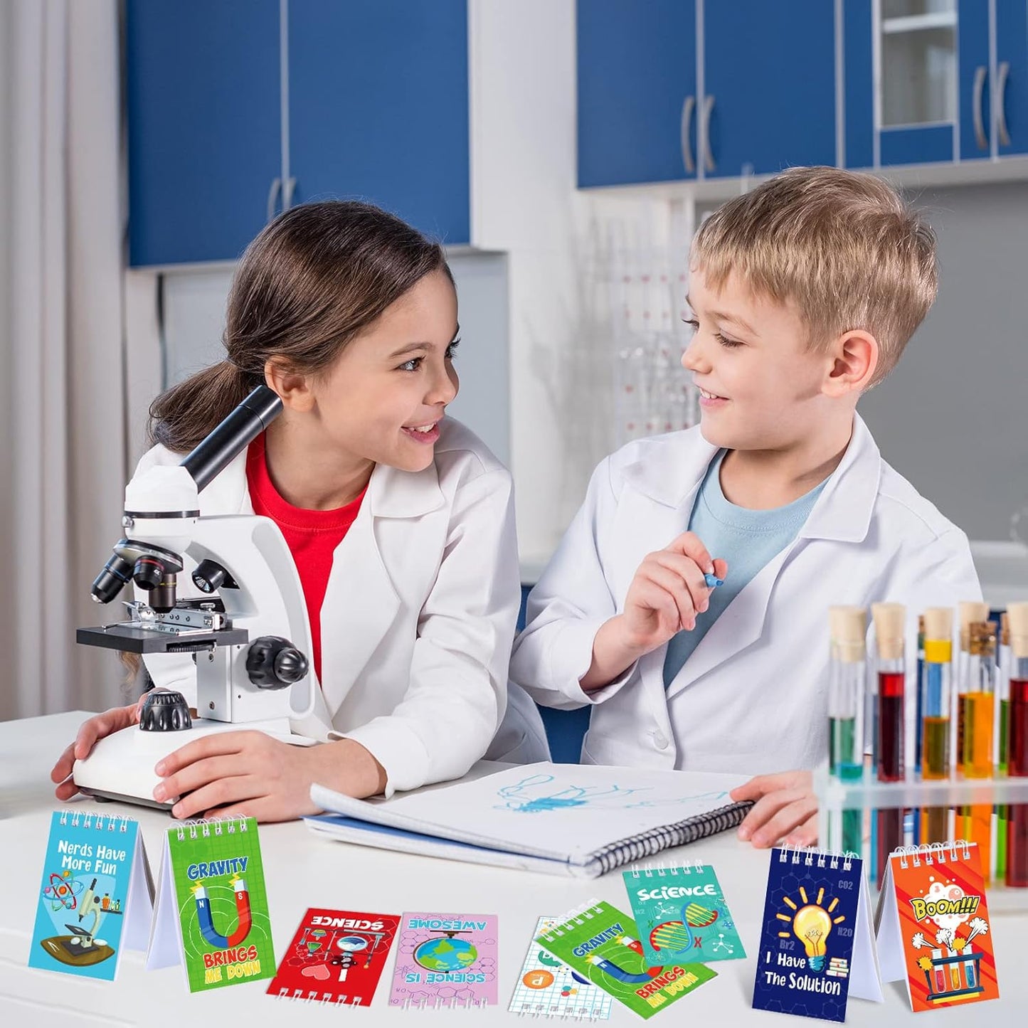Teling 24 Pcs Science Party Favors Science Notebooks Bulk Mini Scientist Notepad Small Spiral Pocket Notebook for Student Back to School Gifts Lab Week Chemistry Class Reward Birthday Gift Bag Filler