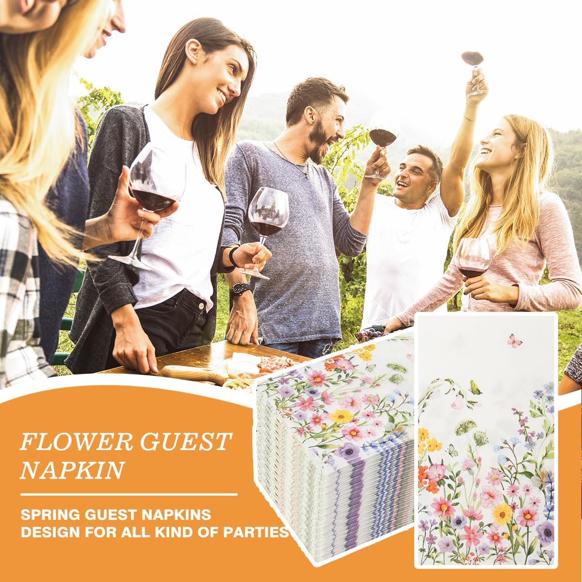 100Pcs Disposable Floral Paper Napkins Decorative Bathroom Napkins Guest Disposable Wild Flower Hand Towels Dinner Party Napkins for Wedding Birthday Party Baby Shower