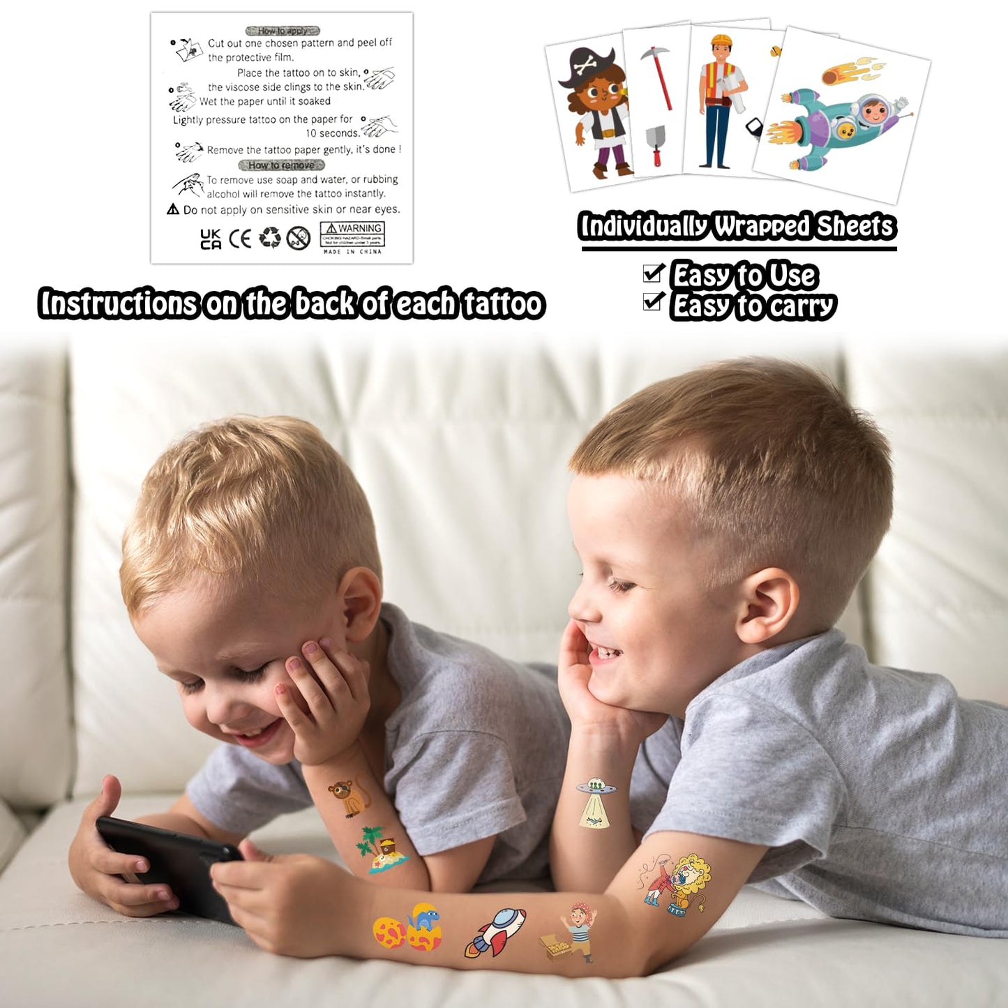 Partywind 408 PCS Kids Tattoos for Party Supplies, Individually Wrapped Sheet Temporary Tattoos Stickers for Kids Goodie Bag Stuffers, Fun Birthday Party Favors - Mixed