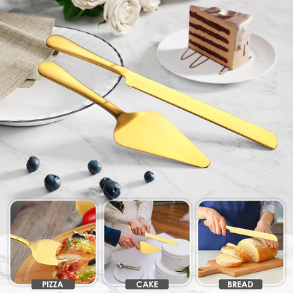 SANEXC Cake Cutting Set for Wedding - Extended Cake Knife And Server Set Thickened Stainless Steel Cake Cutter and Pie Spatula Great for Birthday Anniversary Christmas Gift Silver 2 Pcs
