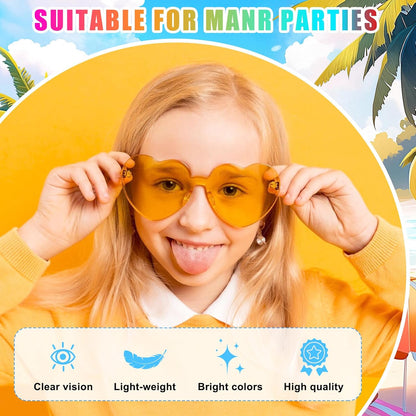 20 Pairs Heart Shaped Sunglasses for Women Men Girls Rimless Glasses Candy Color Eyewear Party Heart Sunglasses
