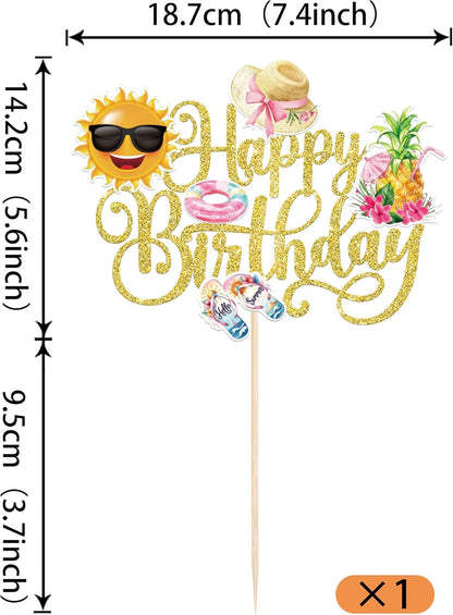 28 PCS Tropical Cupcake Toppers Glitter Leaf Pineapple Flower Palm Tree Flamingo Cupcake Picks Aloha Cake Decorations for Summer Hawaiian Luau Theme Baby Shower Birthday Wedding Party Supplies