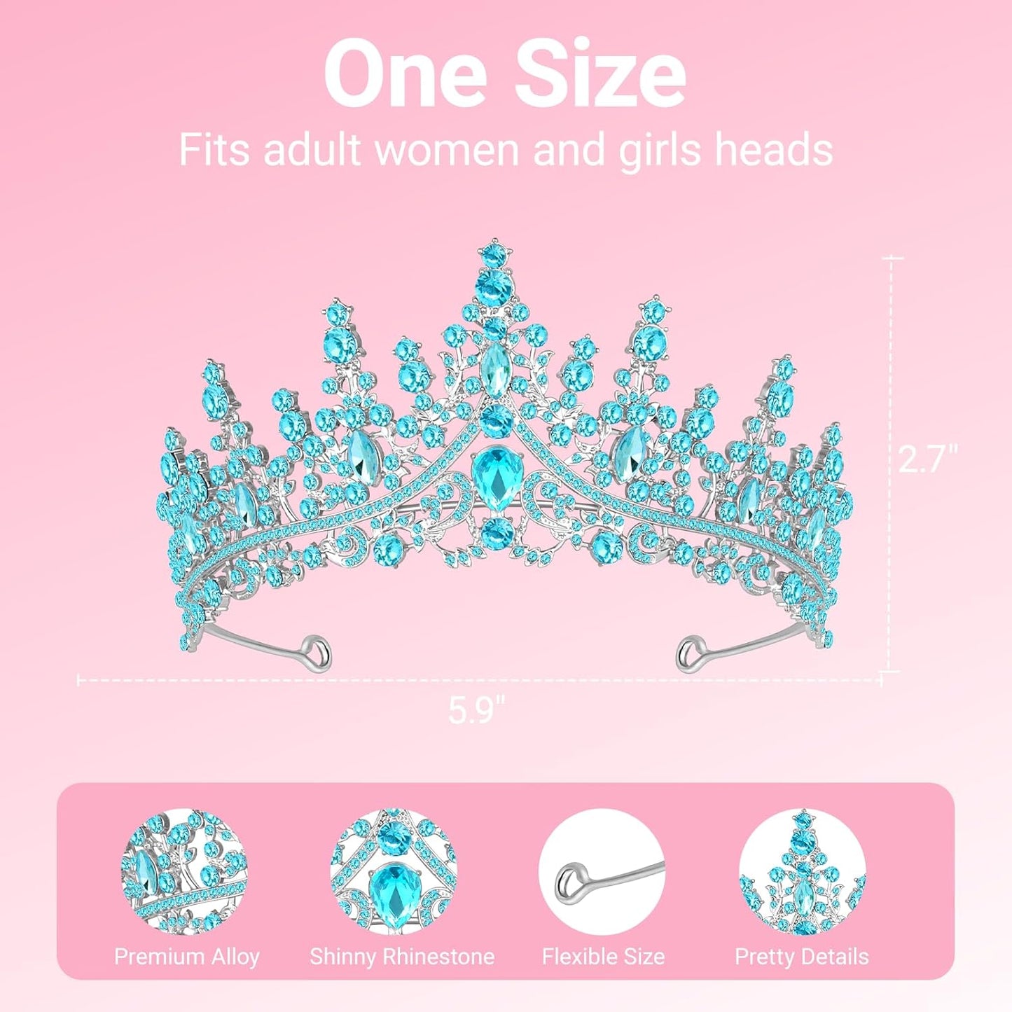 Tiara Crown for Women, Headband Hair Accessories for Birthday Wedding Party Costume Pink