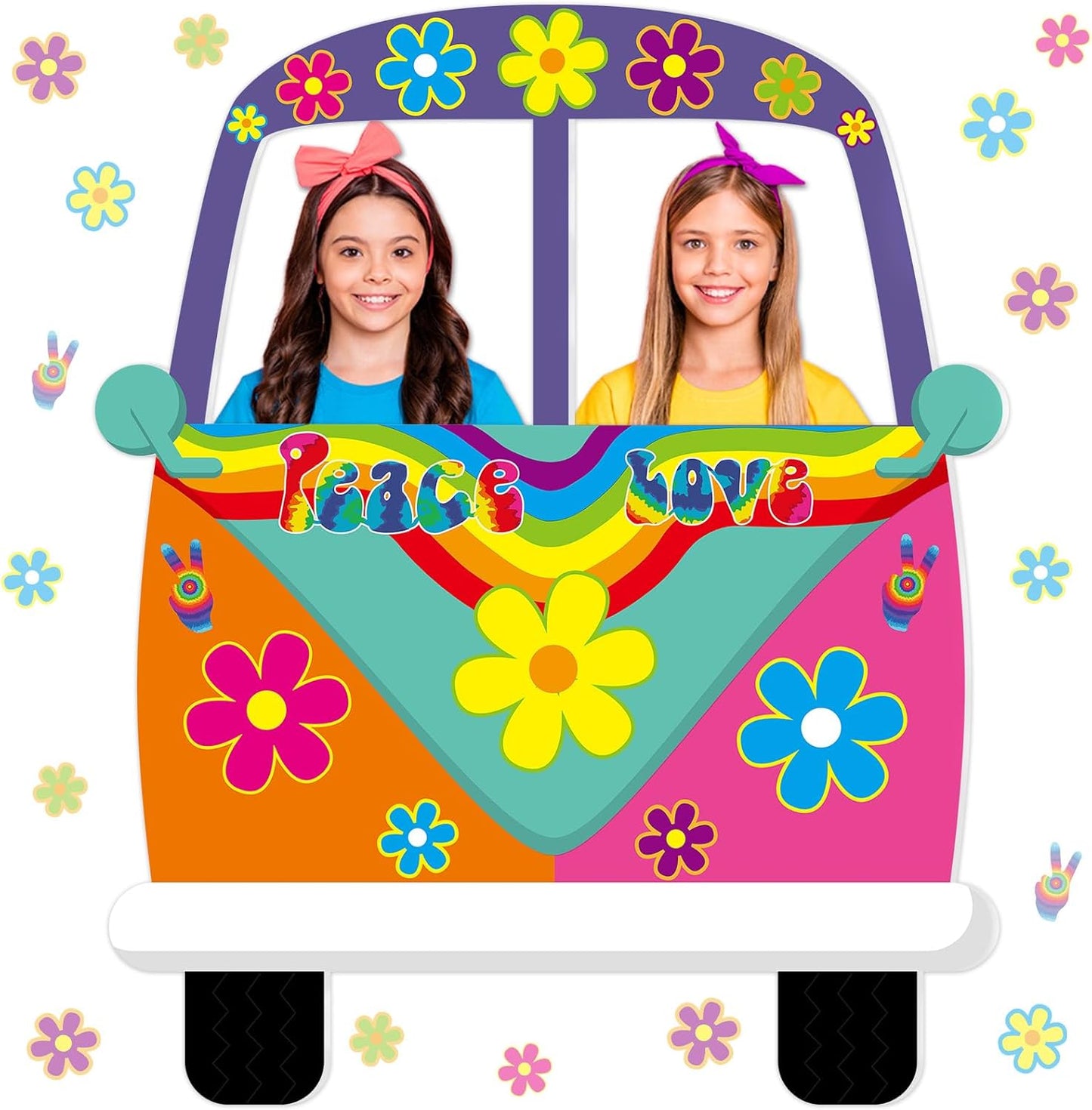 60's Hippie Bus Shaped Photo Prop 60s Party Decor Retro Groovy Foam Board Van Prop Hippie Selfie Frame Backdrop Birthday Party Supplies Retro 60s 70s Party Favor 34.6 x 31.5 Inch