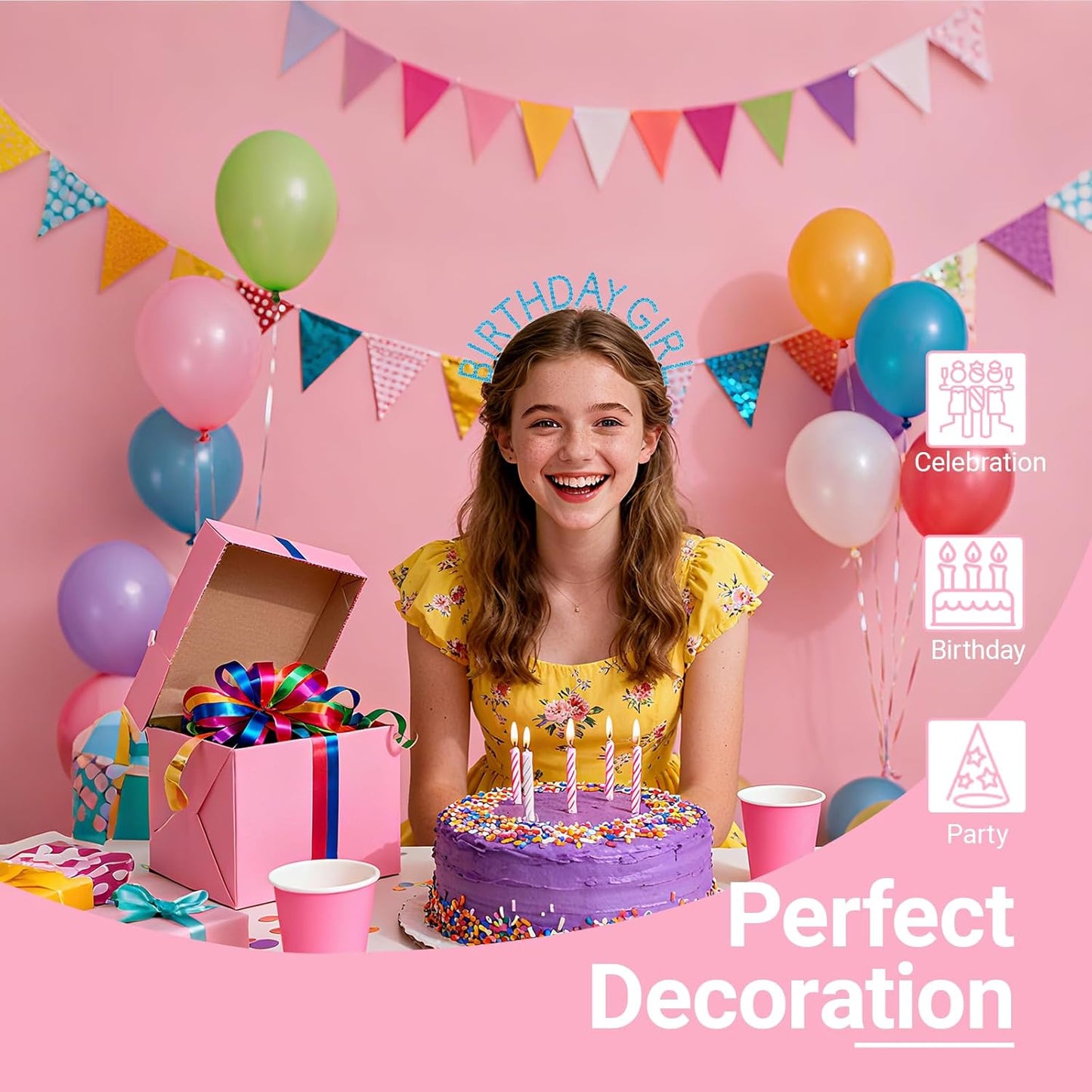 Birthday Headband with Sash for Women, Birthday Crwon Tiara for Decorations