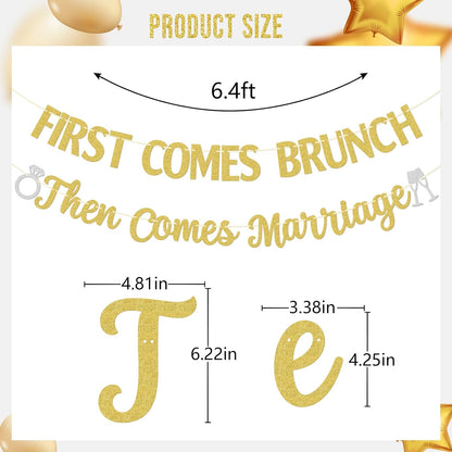First Comes Brunch Then Comes Marriage Banner - Wedding Party Decorations - Bridal Brunch Welcome Sign Decor - Engagement Banner - Gold Glitter