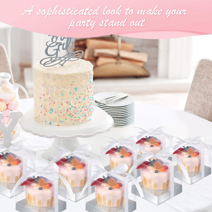Thenshop 50 Pcs Clear Cupcake Boxes Individual 3.5 Inch Plastic Single Cupcake Containers Boxes with Inserts and Ribbon Individual Cake Storage Holders for Cake Kitchen(Dark Blue)