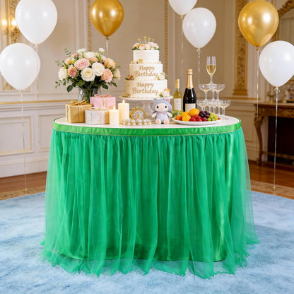 THARAHT Tulle Table Skirt 6FT 180CM Long for Rectangle Tables Round Tables Ruffle Desk Skirt for Princess Girls Birthday Party Cake Dessert Decorations Table Skirt