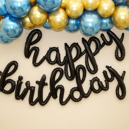 Gold Happy Birthday Balloons Banner | Script/Cursive Gold Letter Balloon Sign for Birthday Party Decor/Decoration | Foil Mylar Happy Birthday Banner