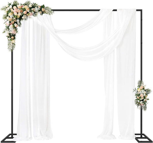 Fomcet 8FT x 8FT Backdrop Stand Heavy Duty with Base, White Portable Adjustable Pipe and Drape Backdrop Stand Kit, Square Metal Arch Party Frame for Wedding Birthday Parties Banquet Decorations
