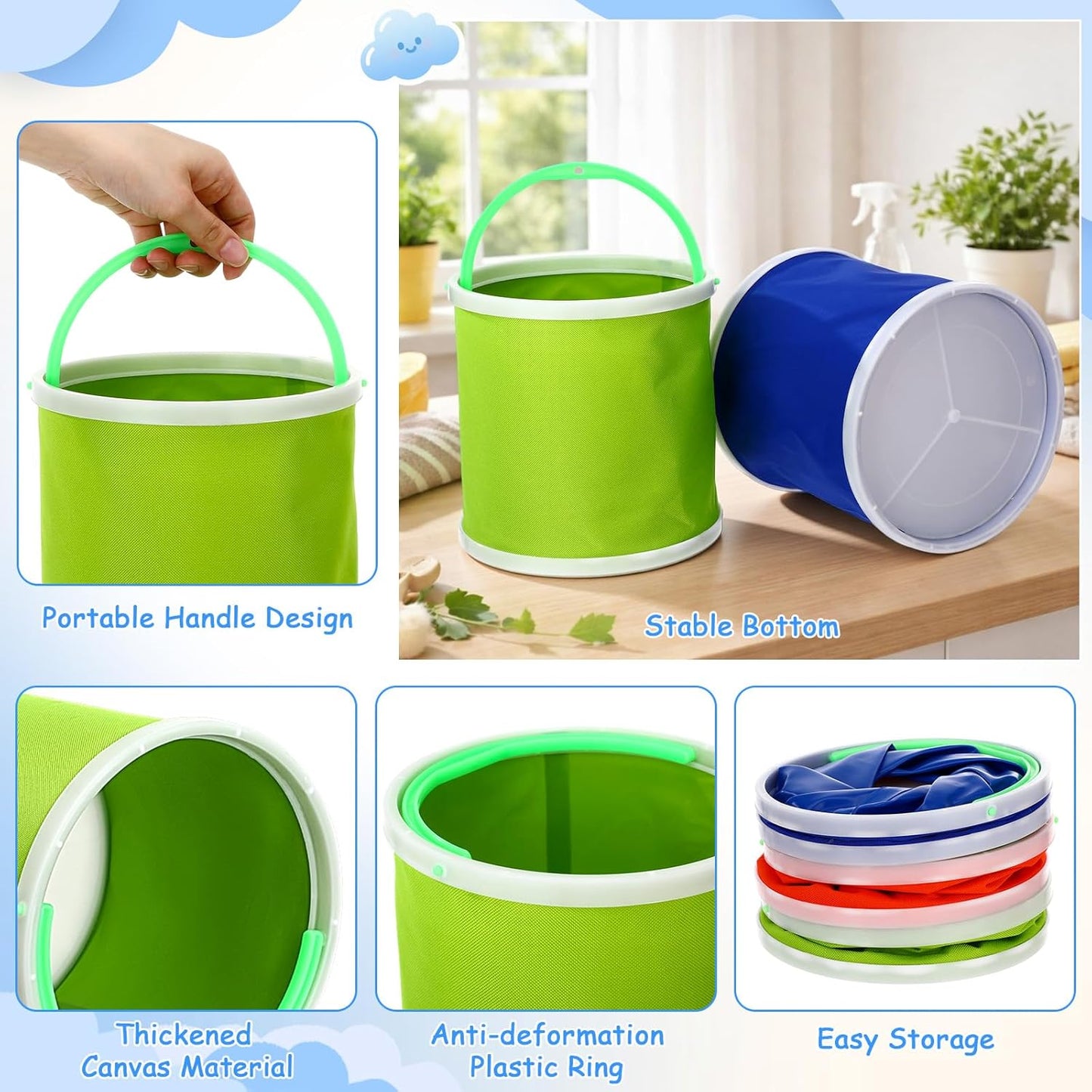 12 Pcs Ice Buckets Bulk 5 Liter Collapsible Plastic Ice Buckets for Party with Handles Portable Drink Bucket for Cocktail Bar Wine Beer Champagne Beverage Pool Wedding Camping Party Favor