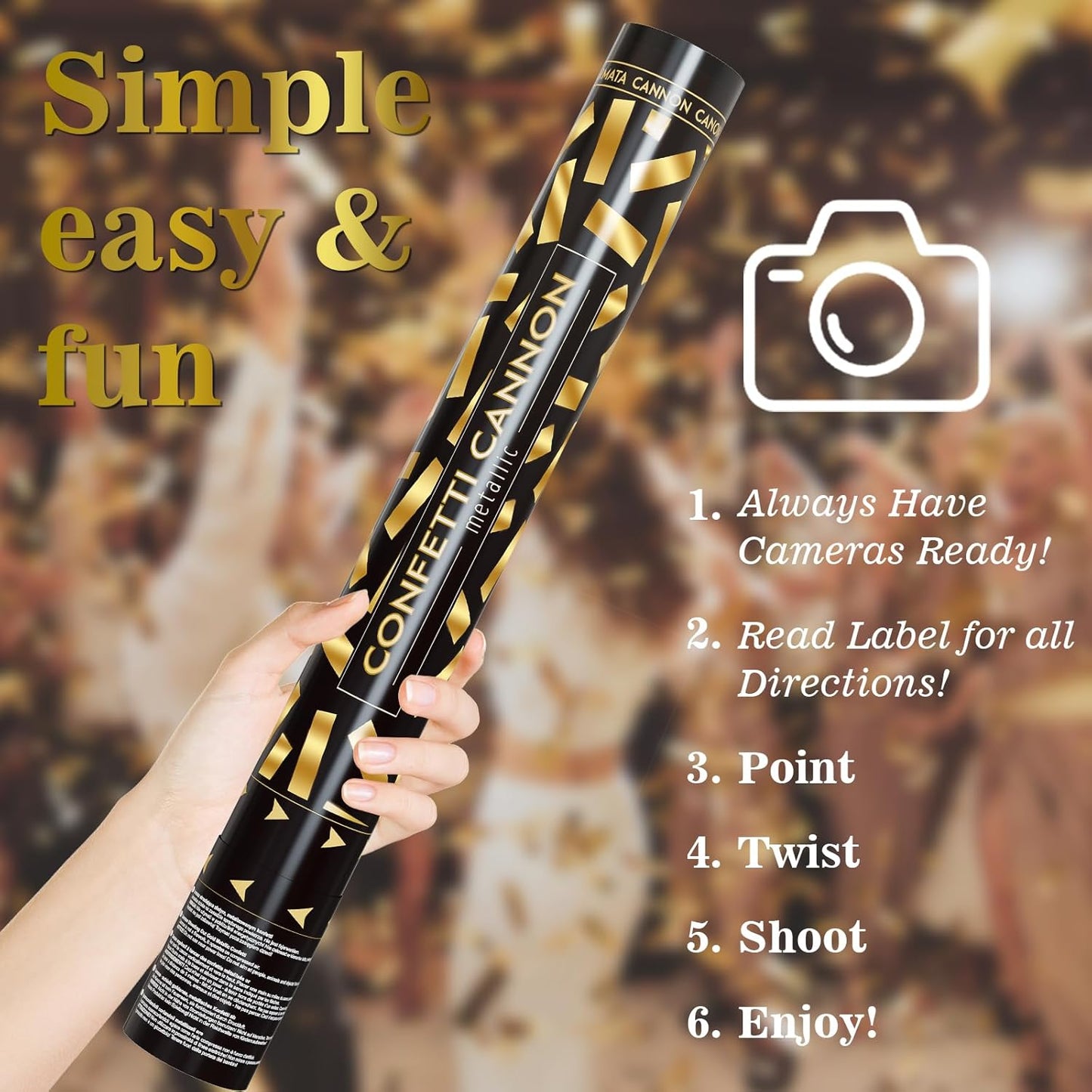 Confetti Cannons Confetti Poppers 5 Pack,15 Inch Gold Party Poppers Confetti Shooters, WORKKEEP Yello Confetti Pop for Birthday Wedding Celebration Halloween Decorations Air Powered Confetti Gun