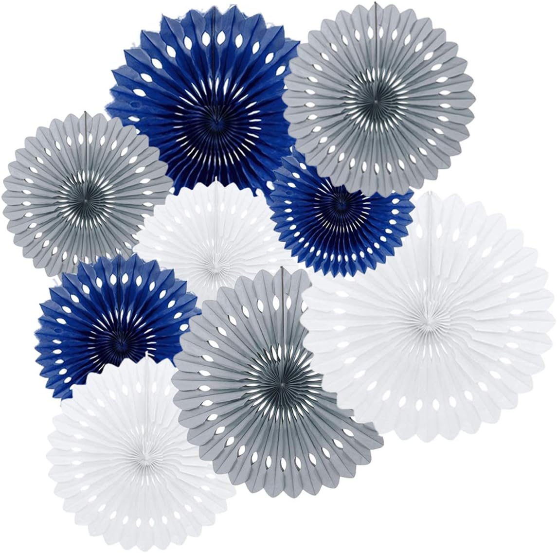9PCS Navy Blue Gray White Tissue Paper Party Fan Pom Poms Nautical Baby Boy Shower Navy Wedding 1st Shark Birthday Bachelorette Party Backdrop Home Nursery Wall Hanging Decoration