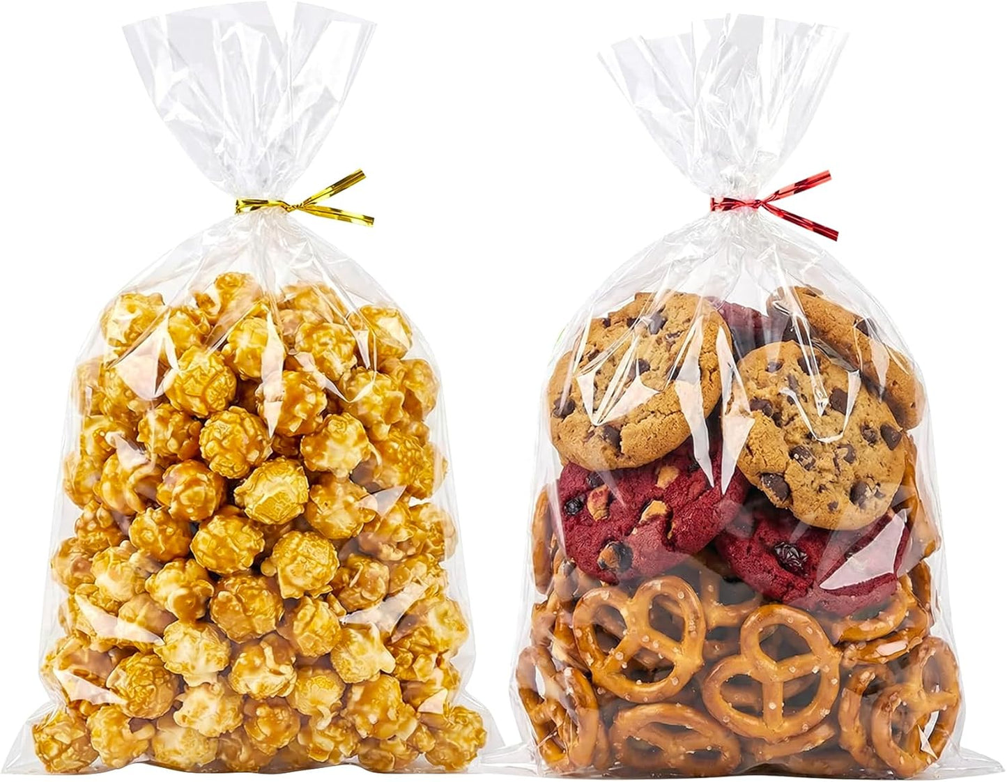Cello Cellophane Treat Bags,5x7 Inches Clear Cellophane Bags 200 Pcs OPP Plastic Treat Bags with 200 Twist Ties for Gift Wrapping,Packaging Candies,Dessert,Bakery, Cookies, Chocolate,Party Favor