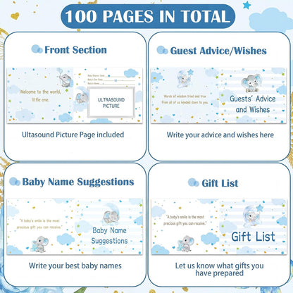 Fuyoooo 27 Pcs Safari Animal Baby Shower Guest Book Set Baby Shower Sign in Guest Floral Book Place Table Cards with Gold Pen Adhesive Photo Corner for Birthday Party
