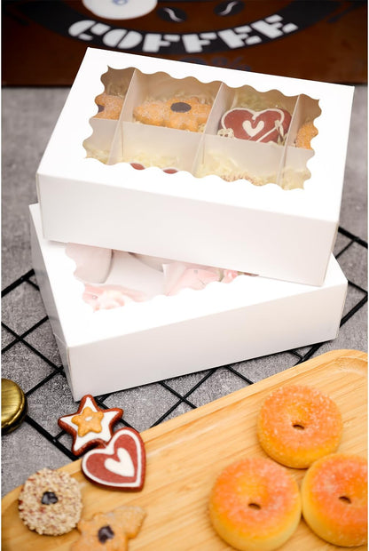 qiqee White 6 Cupcake Boxes with Window Auto-pop up 30 Packs Cupcake Box 9.4"x6.1"x3.3" Bakery Boxes For Cupcakes Carrier, Cupcake Containers