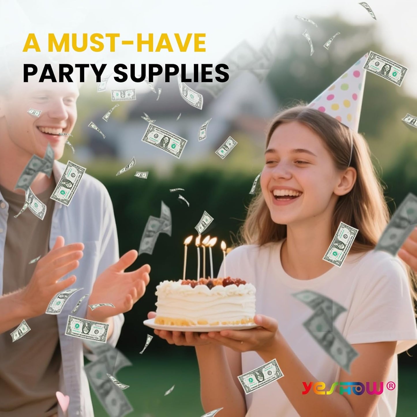 Money Confetti Gun, Biodegradable Confetti Cannon Party Poppers (6 Pack) – YESHOW Cash Cannon & Prop Money Blaster for Birthday, Graduation, New Year’s Eve, Christmas Party Supplies - 12 inch