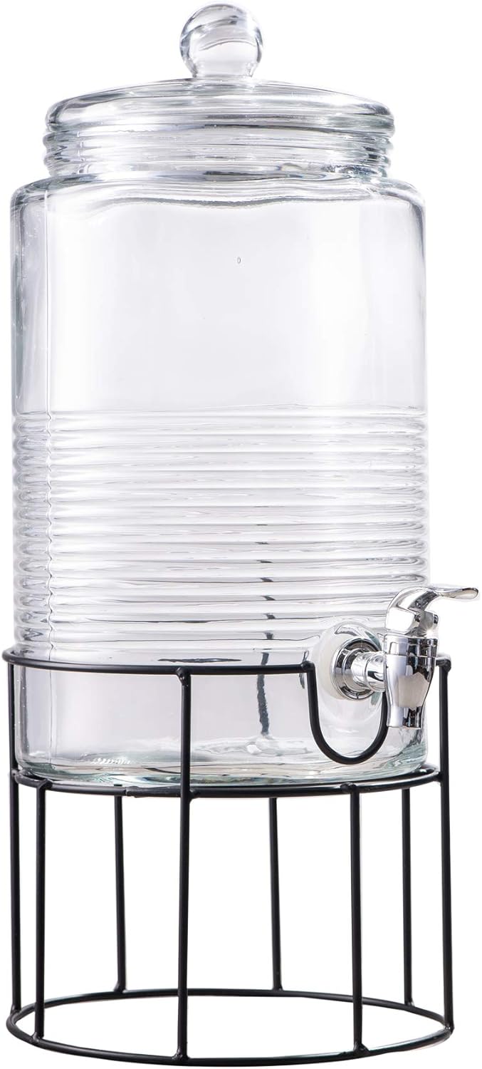 Style Setter Beverage Dispenser Cold Drink Dispenser w/ 3-Gallon Capacity Glass Jug, Metal Stand & Leak-Proof Acrylic Spigot Great for Parties, Weddings & More
