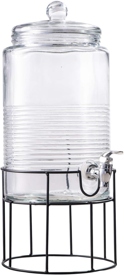 Style Setter Beverage Dispenser Cold Drink Dispenser w/ 3-Gallon Capacity Glass Jug, Metal Stand & Leak-Proof Acrylic Spigot Great for Parties, Weddings & More