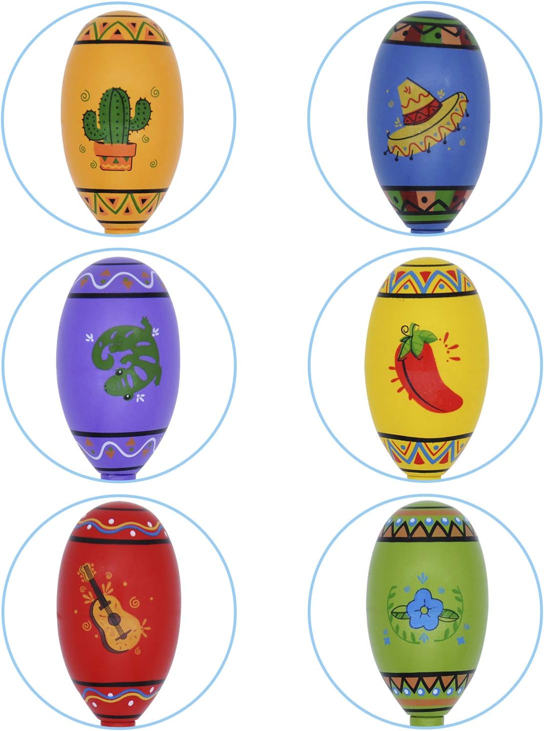 JOYIN 12 Mini Wooden Fiesta Maracas 6 Designs Noisemaker for Mexican Fiesta, Cinco De Mayo Party Favors, Musical Fun, Birthday Parties, Luau Party, Carnivals, Taco Tuesday Event