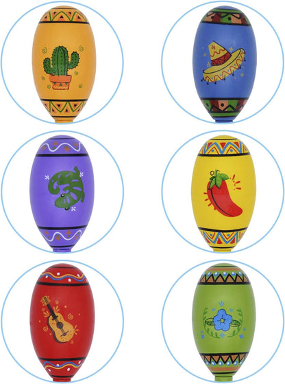 JOYIN 12 Mini Wooden Fiesta Maracas 6 Designs Noisemaker for Mexican Fiesta, Cinco De Mayo Party Favors, Musical Fun, Birthday Parties, Luau Party, Carnivals, Taco Tuesday Event