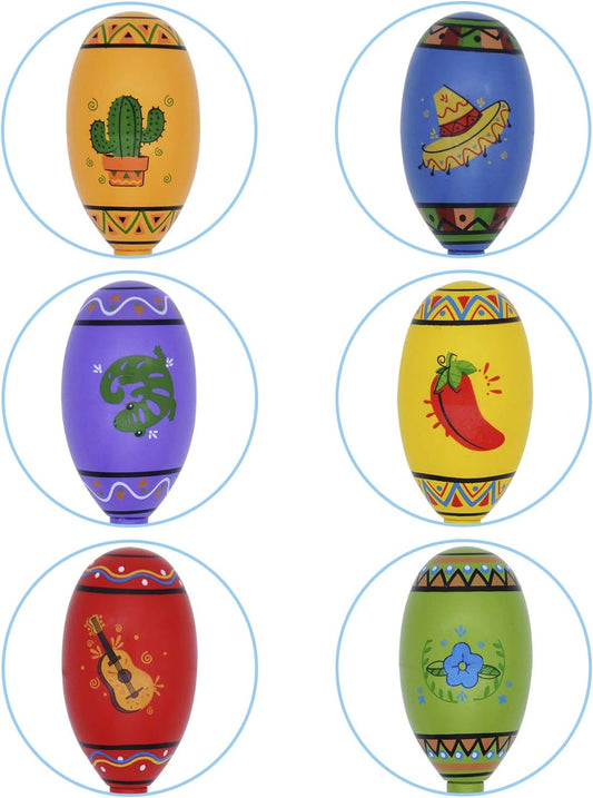JOYIN 12 Mini Wooden Fiesta Maracas 6 Designs Noisemaker for Mexican Fiesta, Cinco De Mayo Party Favors, Musical Fun, Birthday Parties, Luau Party, Carnivals, Taco Tuesday Event