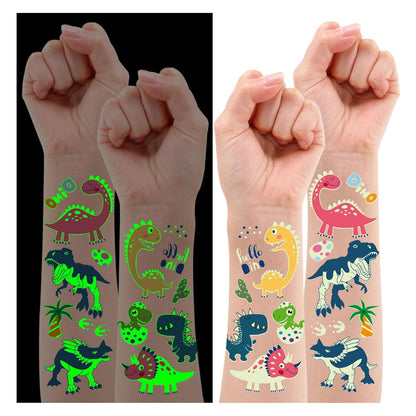 Partywind 380 Styles (30 Sheets) Luminous Tattoos for Kids, Mixed Styles Temporary Tattoos Stickers with Mermaid/Dinosaur/Space/Pirate for Boys and Girls, Glow Party Supplies