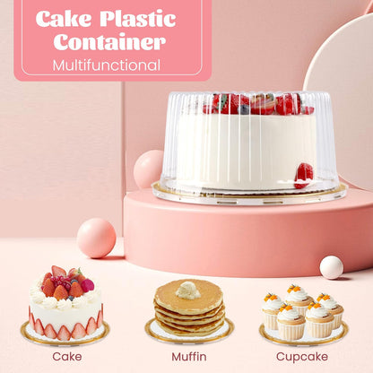 NPLUX 10 Inch Plastic Cake Carriers Gold Cake Containers with Lid and White Cake Boards, Clear Cupcake Holder for 1-2 Layer Cheesecake, Bundt Cake Pie Bakery Supplies(5 Pack)