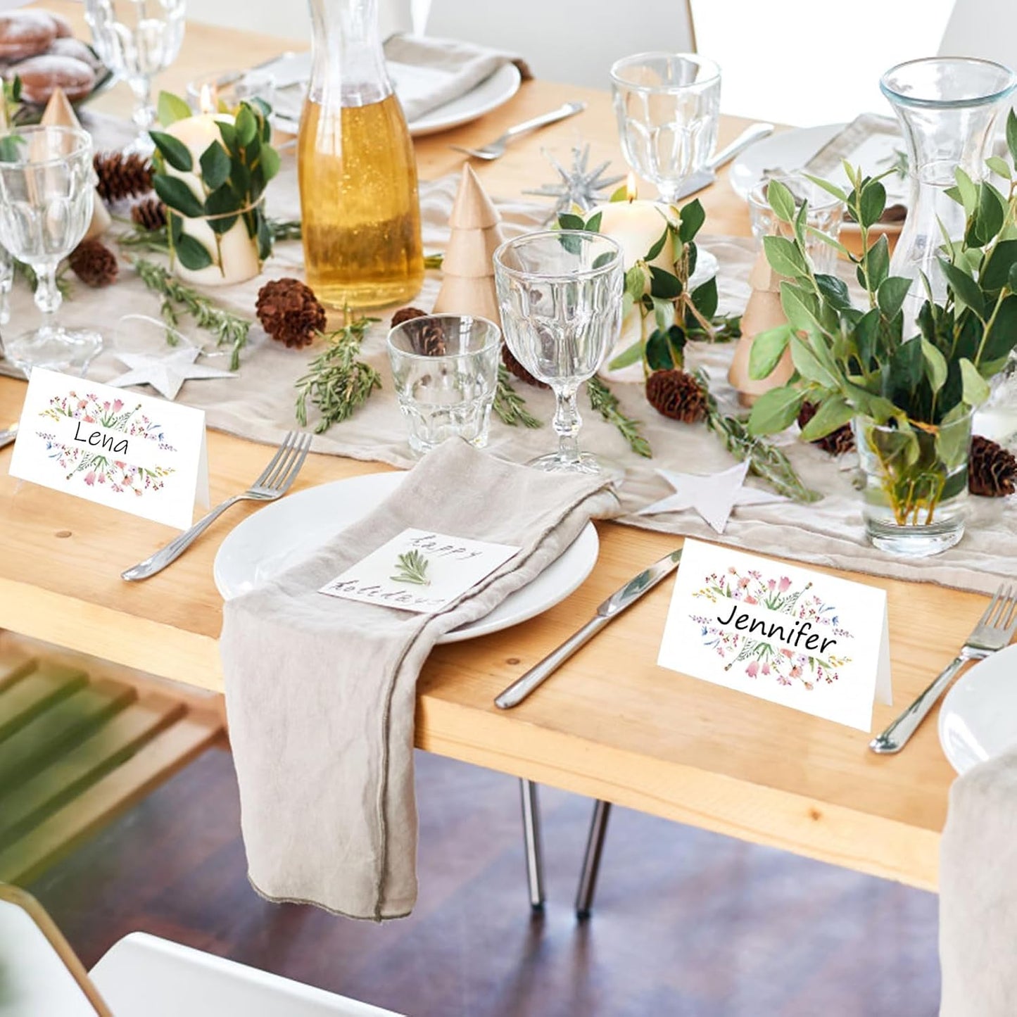 50Pcs Thanksgiving Name Cards for Table, Floral Name Card for Table Setting, 3.3" x 2" Tent Cards for Wedding Engagement Bridal Shower Birthday