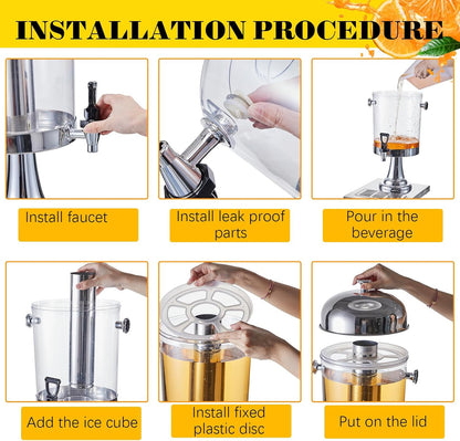Gisafai 3 Pcs 2 Gallon Drink Dispensers for Parties, Beverage Dispenser with Stand, Stainless Steel Hot Cold Juice Dispenser with Centre Ice Core and Drip Trays for for Beer, Water Lemonade