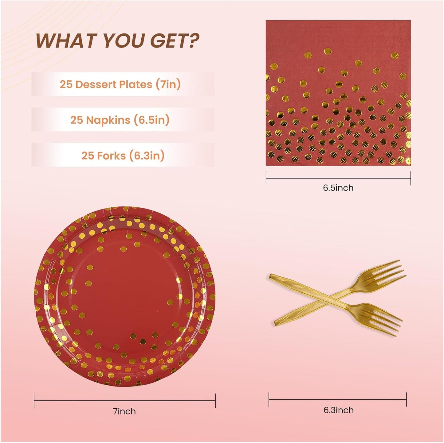 75PCS Paper Plates and Napkins Set - White and Gold Dot Disposable Party Dinnerware Includes Paper Plates, Napkins, Forks Decorations for 2026 New Year, Birthday, Wedding and Holiday, Serves 25