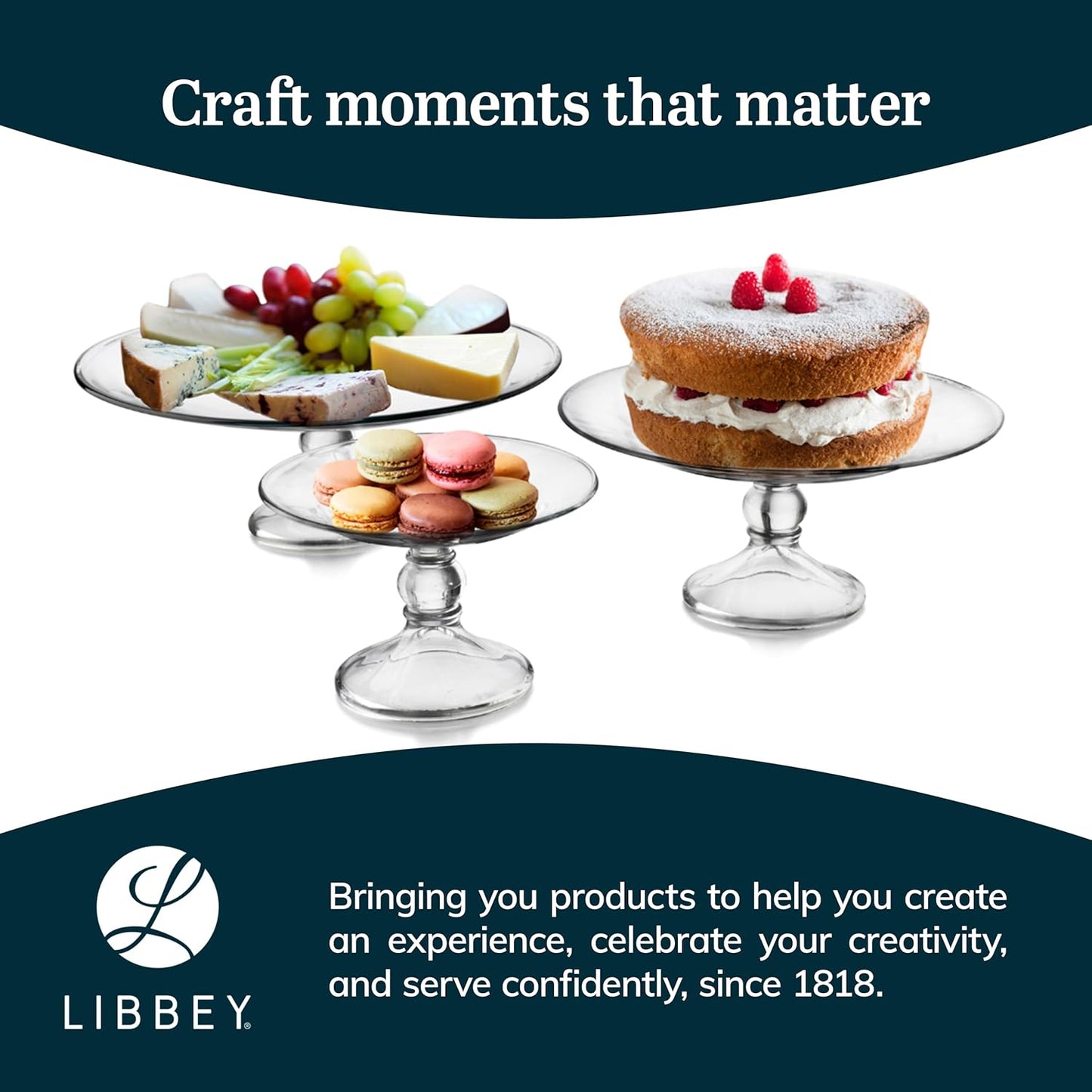 Libbey Selene Glass Cake Stand with Dome Lid, Elegant Curved Footed, Covered Cake Stand, Versatile Serving Dish for Variety of Desserts and More