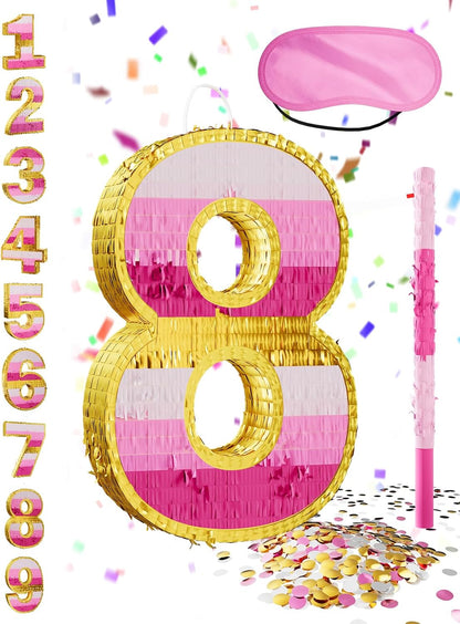 Number 5 Piñata with Stick, Blindfold & Confetti-Pink Piñata for Birthday Parties, Complete Party Game Set for Kids Girls-Gradient Pink Birthday Decor with Fillable Design(Small, 16.5 x 11.5 x 3 In)