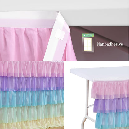 Pastel Rainbow Table Skirt Ruffle Party Tablecloth for Rectangle Table 6ft Birthday Party Baby Shower