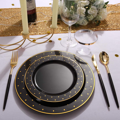 I00000 102 Pieces Gold Plastic Plates, Disposable Party Plates White Gold Rim, 51 Disposable Gold Dinner Plates 10.25 Inch and 51 Disposable Dessert Appetizer Elegant Fancy Wedding Plates 7.5 Inch