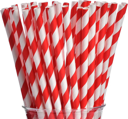 ALINK 100 White and Gold Striped Paper Straws, Biodegradable Disposable Drinking Straws for Birthday, Bridal/Baby Shower, Christmas, New Year, Party Decoration Supplies