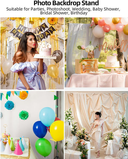 Hemmotop Backdrop Stand 10x8ft (WxH), Photography Background Stand for Parties, Adjustable Photo Backdrop Stands Kit for Wedding, Photo Booth, Party, Decoration, Balloon, Projector Screen
