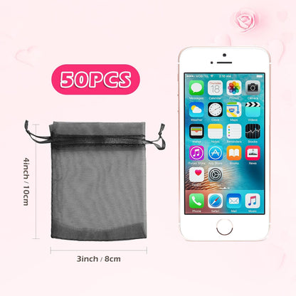 ANZNKU 50PCS White Organza Bags 3x4, Small Gift Bags Bulk for Sachet Jewelry Candy Treat, Mini Mesh Bag Drawstring for Wedding Bridal & Baby Shower, Party Favor Bag for Easter Mothers Day Birthday
