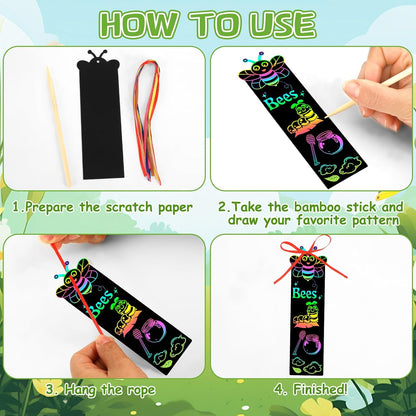 JUNEBRUSHS 30Pcs Ocean Crafts, Rainbow Magic Ocean Animals Scratch Bookmarks Under The Sea Party Favors Games for Activities Summer Arts and Crafts