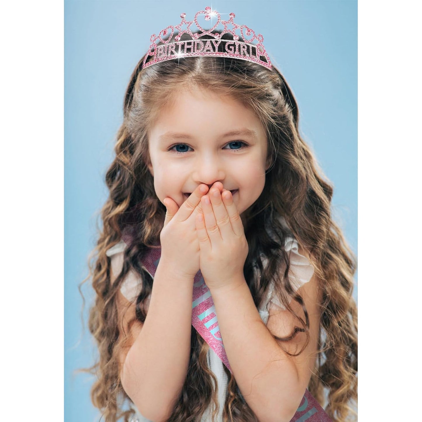 CIEHER Birthday Girl Crown and Sash Set for Birthday Decorations Gifts for Women Girls - Silver AB Rhinestones