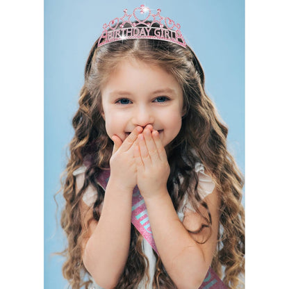 CIEHER Birthday Girl Crown and Sash Set for Birthday Decorations Gifts for Women Girls - Silver AB Rhinestones