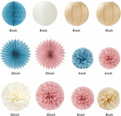 2026 Blue Class-Congratulations Prom Graduation Party-Decorations - 22pcs High School College Grad Supplies Decor,Royal Navy White Silver Tissue Pom Poms Streamers, Paper Flowers Lanterns Hugmoon