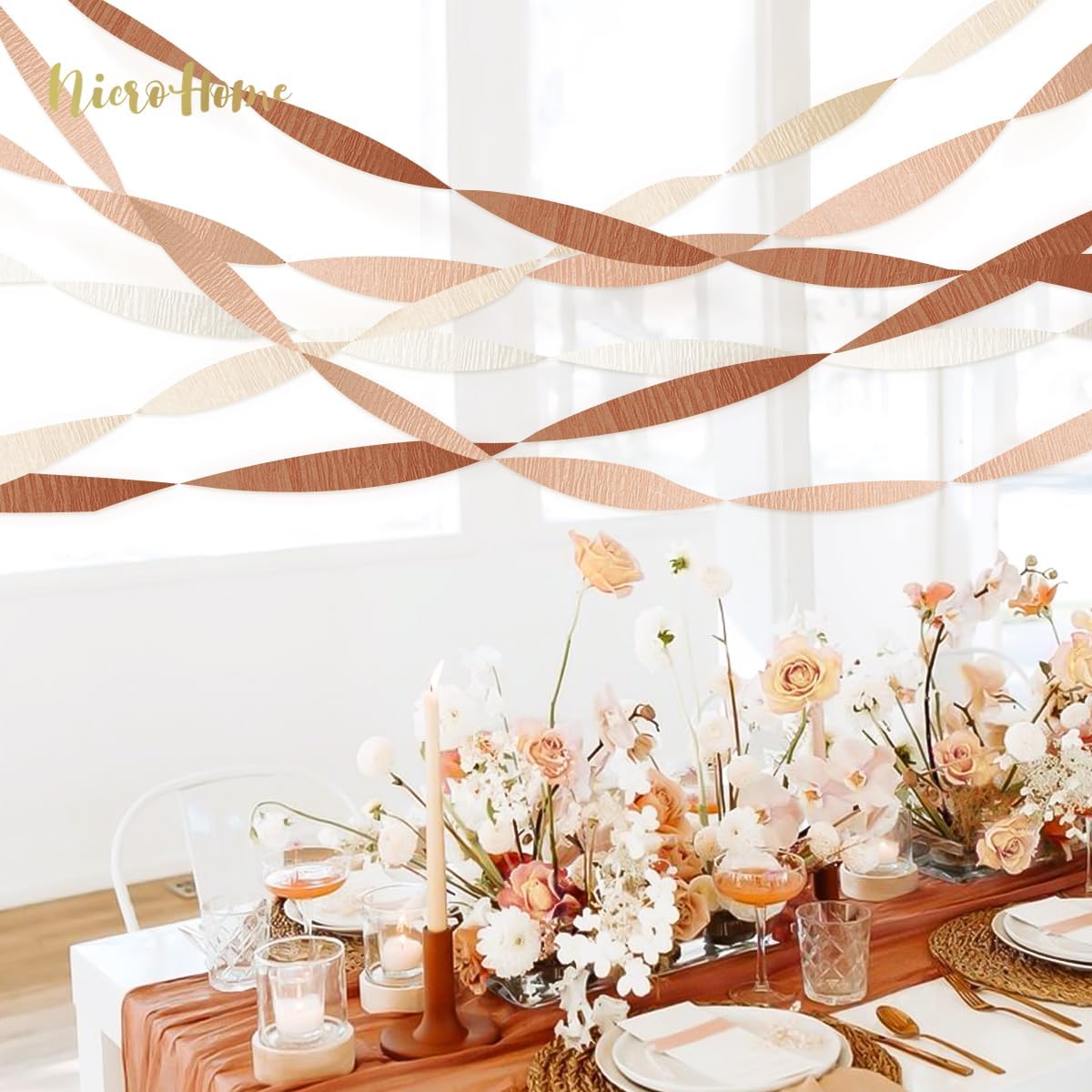 NICROHOME EUR Wedding Party Decorations, 8 Rolls Moss Sage Green Pink Crepe Paper Streamers for Boho Baby Shower, Wedding, Engagement Party, Spring Party, Birthday Party Supplies, 82 ft Long