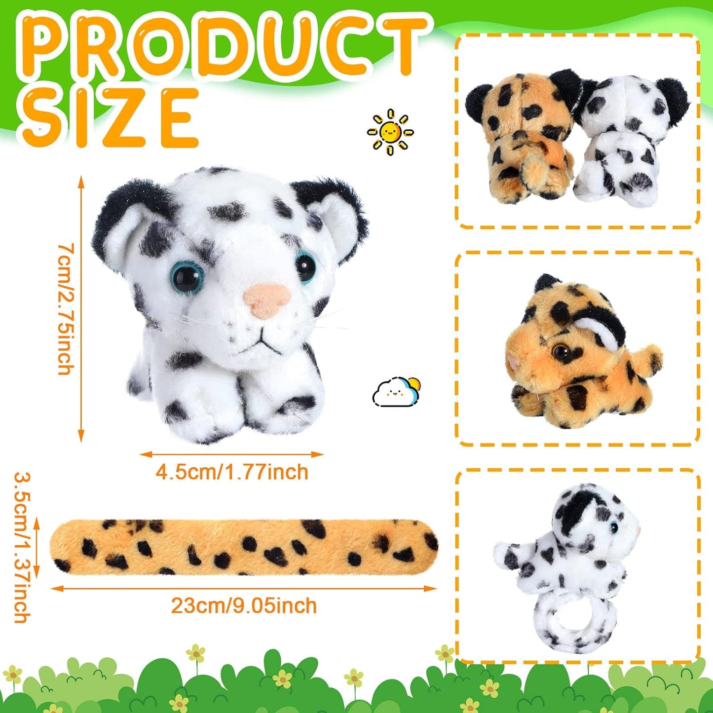 Sosation 6 Pcs Plush Slap Bracelets for Kids, Soft Tiger and Leopard Stuffed Animal Wristband, Jungle Safari Theme Party Favors for Birthday, Classroom Prizes and Gift Bag Filler(Leopard Style)