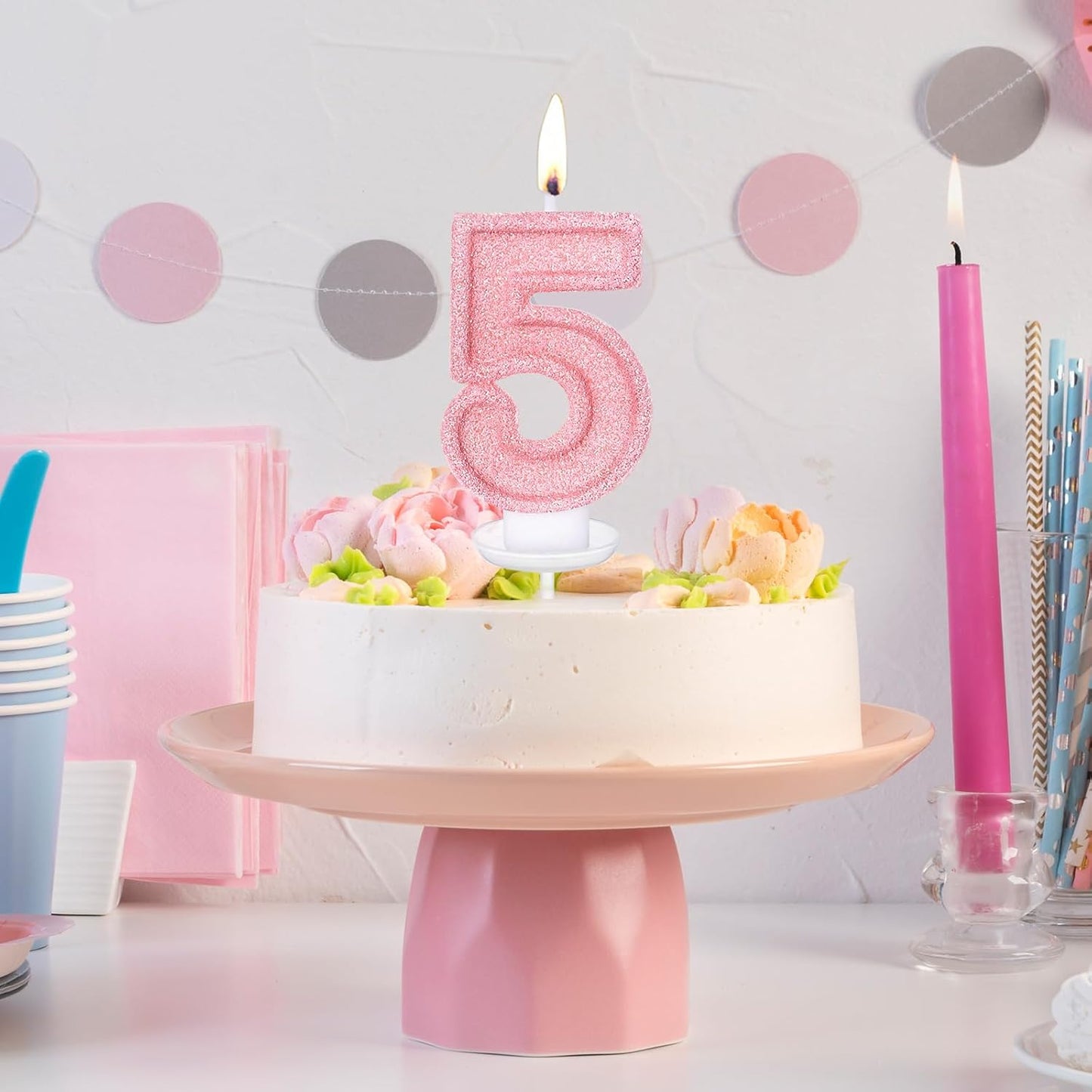 Cute Number 3 Birthday Candle, Glitter Pink Number Candles, Birthday Cake Topper Decoration, Party Supplies Anniversary Celebrations