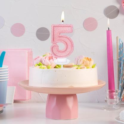 Cute Number 3 Birthday Candle, Glitter Pink Number Candles, Birthday Cake Topper Decoration, Party Supplies Anniversary Celebrations