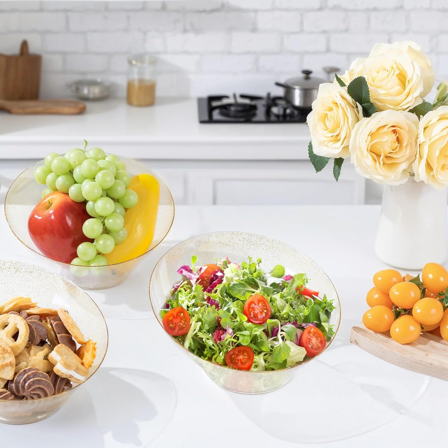 bUCLA 54 OZ Clear Plastic Serving Bowls (12 Pack) - Angled Serving Bowls Disposable for Chip&Candy - Party Table Salad and Fruit