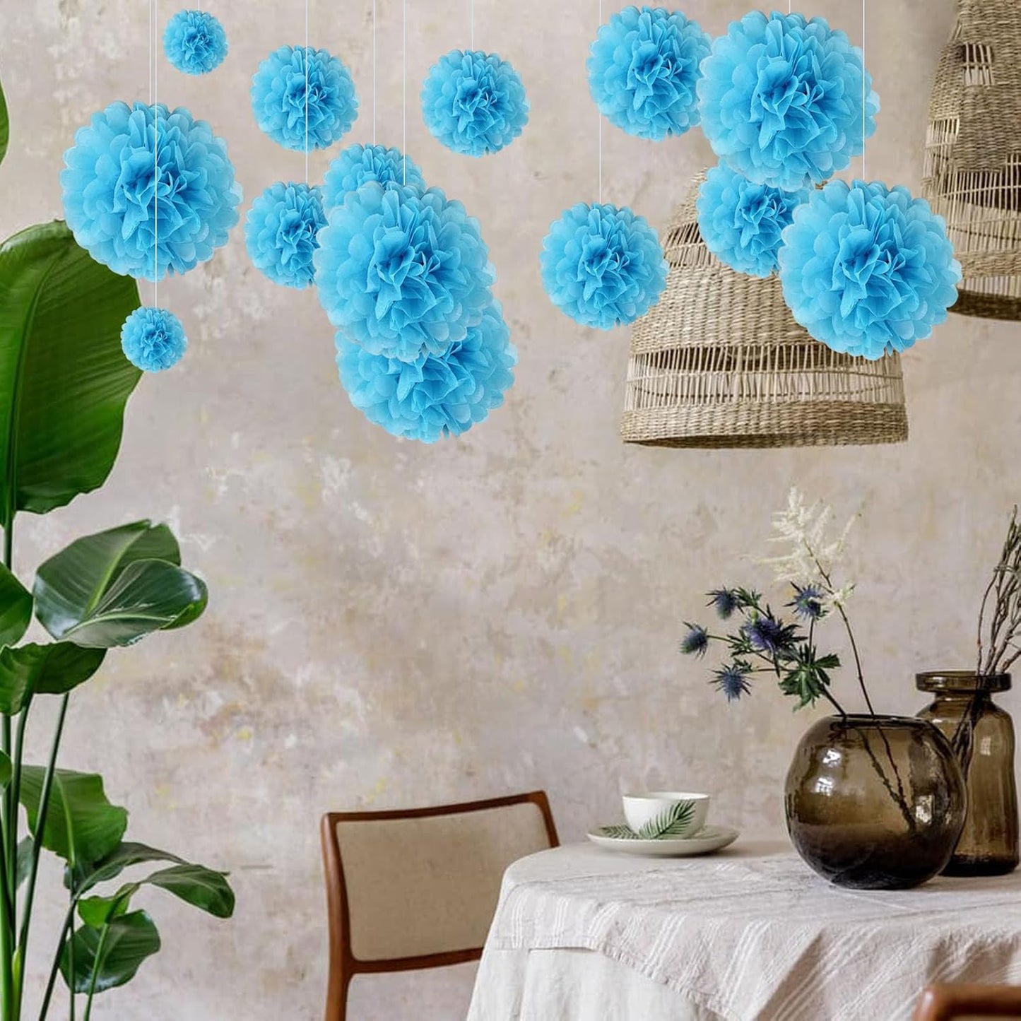 20 PCS Orange Tissue Paper Pom Poms, Tissue Pom Poms Flowers, Sizes of 6", 10", 12", 14" Hanging Paper Flower Ball for Wedding, Birthday, Halloween, Christmas, Baby Shower Party Decor