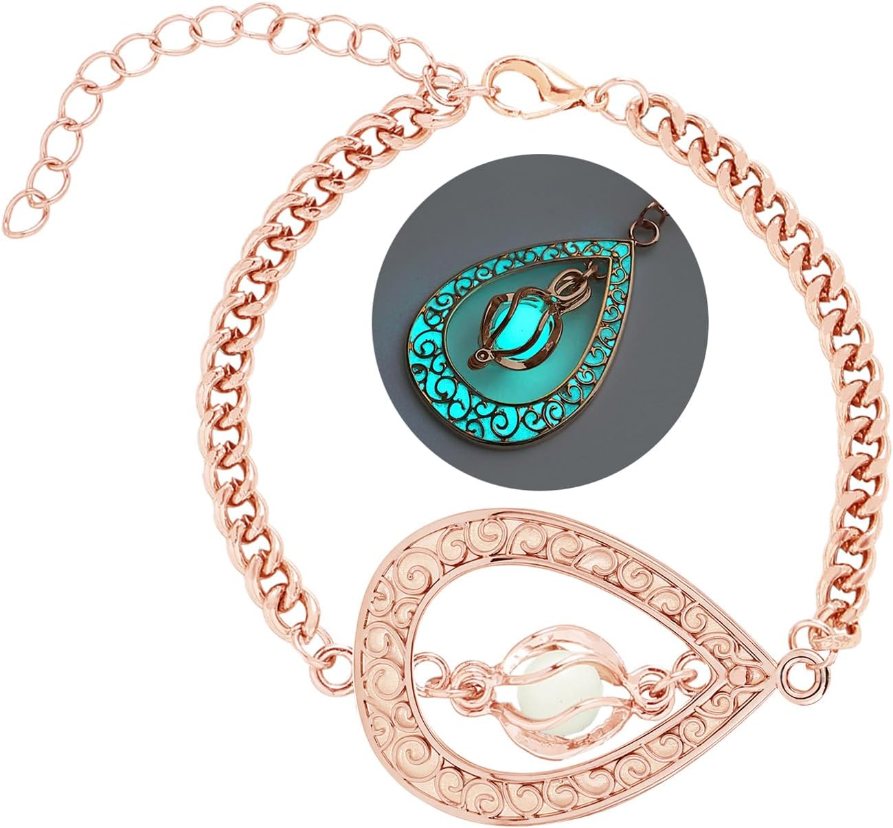 EEQQBZ Glow in The Dark Silver Teardrop shape bracelets,Fantasy Glowing Jewelry bracelets